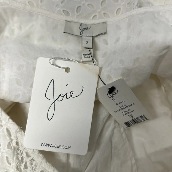 Joie Tank Top Blouse Lace Eyelet Sleeveless Floral V-Neck Ruffle Trim White 2 - Picture 10 of 12